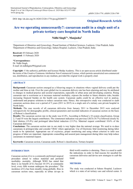 Caesarean Audit in a Single Unit of a Private Tertiary Care Hospital in North India