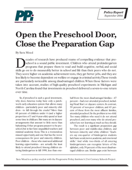 Open the Preschool Door, Close the Preparation Gap