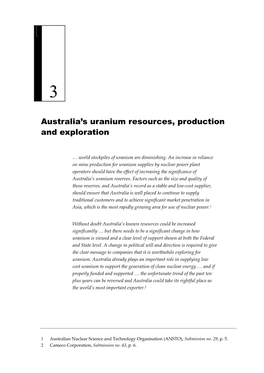 Australia's Uranium Resources, Production and Exploration