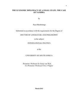 The Economic Diplomacy of a Small State: the Case of Namibia