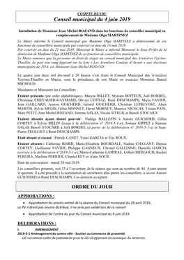 Conseil Municipal Du 4 Juin 2019