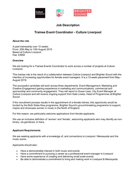 Job Description Trainee Event Coordinator