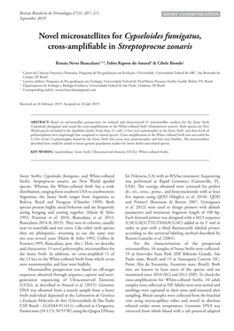 Novel Microsatellites for Cypseloides Fumigatus, Cross-Amplifiable in Streptoprocne Zonaris