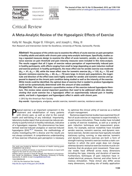 A Meta-Analytic Review of the Hypoalgesic Effects of Exercise