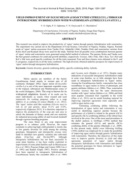 Yield Improvement of Egusi Melon (Colocynthis Citrillus L.) Through Intergeneric Hybridization with Watermelon (Citrillus Lanatus L.)