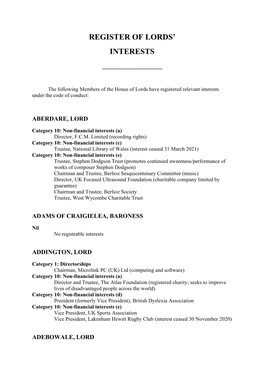 Register of Lords' Interests