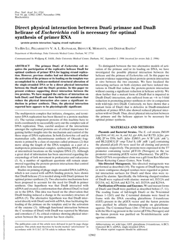 Direct Physical Interaction Between Dnag Primase and Dnab Helicase