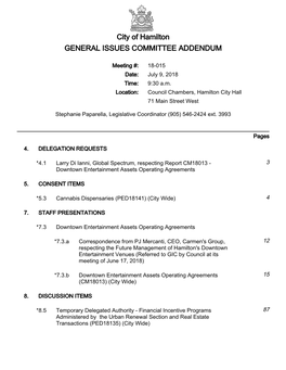 City of Hamilton GENERAL ISSUES COMMITTEE ADDENDUM