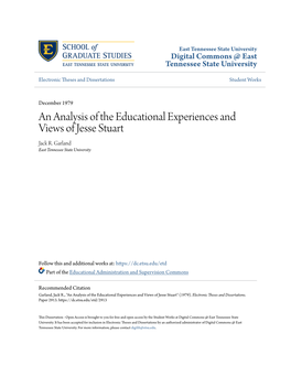 An Analysis of the Educational Experiences and Views of Jesse Stuart Jack R