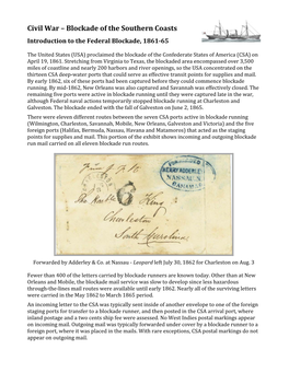 Civil War – Blockade of the Southern Coasts Introduction to the Federal Blockade, 1861-65