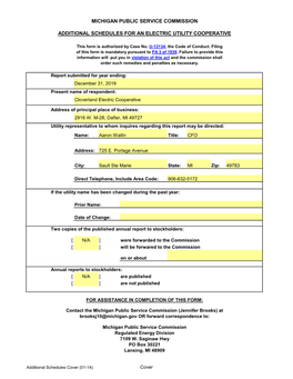 Michigan Public Service Commission Additional Schedules for an Electric