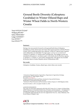 Ground Beetle Diversity (Coleoptera: Carabidae) in Winter Oilseed Rape and Winter Wheat Fields in North-Western Croatia