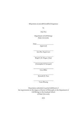 SR Proteins in Microrna/Mrna Biogenesis by Han Wu Department