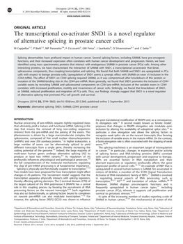 The Transcriptional Co-Activator SND1 Is a Novel Regulator of Alternative Splicing in Prostate Cancer Cells