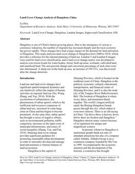 Land Cover Change Analysis of Hangzhou, China