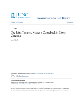 The Joint Tenancy Makes a Comeback in North Carolina, 69 N.C