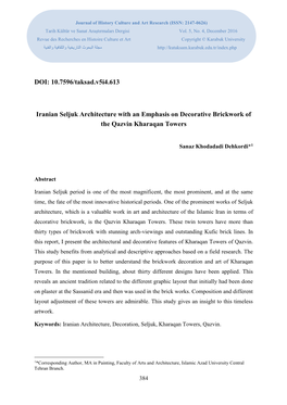 DOI: 10.7596/Taksad.V5i4.613 Iranian Seljuk Architecture with An