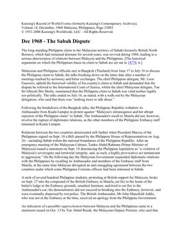 Dec 1968 - the Sabah Dispute