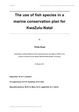 The Use of Fish Species in a Marine Conservation Plan for Kwazulu-Natal