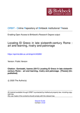 Locating El Greco in Late Sixteenth-Century Rome : Art and Learning, Rivalry and Patronage