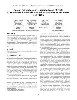 Design Principles and User Interfaces of Erkki Kurenniemi's Electronic Musical Instruments of the 1960'S and 1970'S