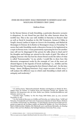 MALE FRIENDSHIP in HOMER's ILIAD and WOLFGANG PETERSEN's TROY (2004) Andreas Krass in the Literary Histo