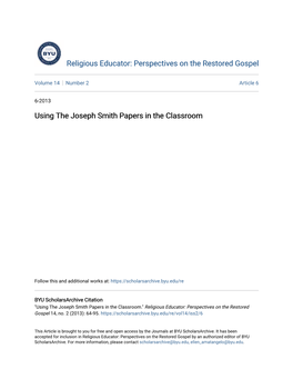 Using the Joseph Smith Papers in the Classroom