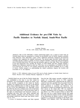 Additional Evidence for Pre-1788 Visits by Pacific Islanders to Norfolk Island, South-West Pacific