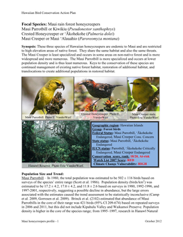 Focal Species: Maui Rain Forest Honeycreepers Maui Parrotbill Or Kiwikiu