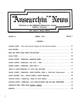 Nunrurr4~Lu \ ~Tutn Published by the TENNESSEE GENEALOGICAL SOCIETY Memphis, Tennessee