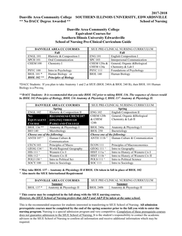 2017-2018 Danville Area Community College SOUTHERN ILLINOIS UNIVERSITY, EDWARDSVILLE ** No DACC Degree Awarded ** School of Nursing