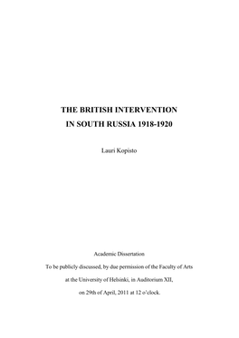 The British Intervention in South Russia 1918-1920