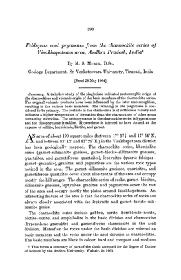 Feldspars and Pryoxenes from the Charnockite Aeries of Visakhapatnam Area, Andhra Pradesh, India 1