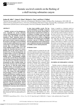 Eustatic Sea-Level Controls on the Flushing of a Shelf-Incising Submarine Canyon