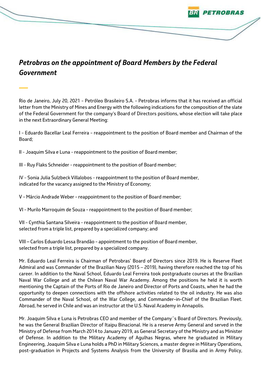 Petrobras on the Appointment of Board Members by the Federal Government —