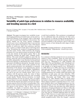 Variability of Patch Type Preferences in Relation to Resource Availability and Breeding Success in a Bird