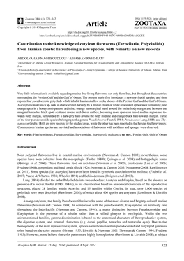 Contribution to the Knowledge of Cotylean Flatworms (Turbellaria, Polycladida) from Iranian Coasts: Introducing a New Species, with Remarks on New Records