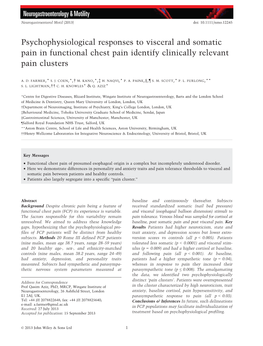 Psychophysiological Responses to Visceral and Somatic Pain in Functional Chest Pain Identify Clinically Relevant Pain Clusters