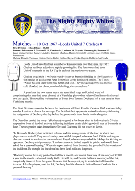 Matches – 10 Oct 1967 –Leeds United 7 Chelsea 0