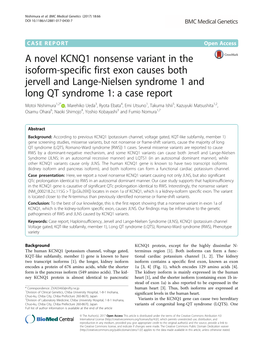 A Novel KCNQ1 Nonsense Variant in the Isoform-Specific First Exon