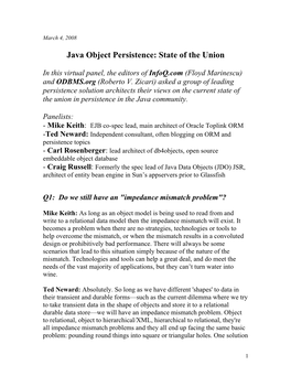 Java Object Persistence: State of the Union