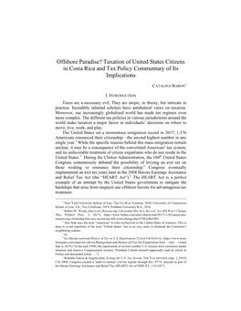 Taxation of United States Citizens in Costa Rica and Tax Policy Commentary of Its Implications