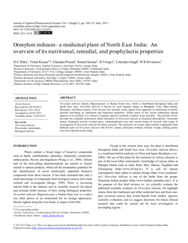 Oroxylum Indicum– a Medicinal Plant of North East India: an Overview of Its Nutritional, Remedial, and Prophylactic Properties