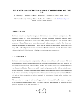 Soil Water Assessment Using a P-Band Scatterometer and Ers-2 Sar