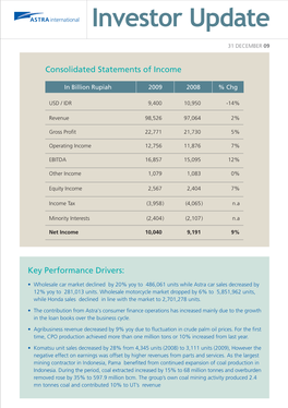 Consolidated Statements of Income Key Performance Drivers
