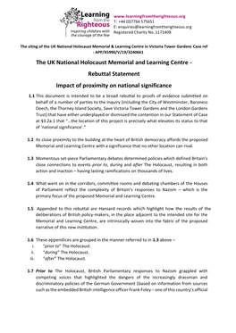 The UK National Holocaust Memorial and Learning Centre - Rebuttal Statement Impact of Proximity on National Significance
