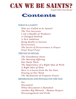 CAN WE BE SAINTS? Frank Duff’S First Book* Contents