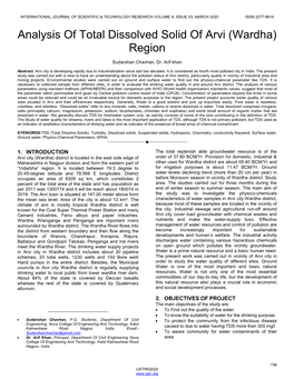 Analysis of Total Dissolved Solid of Arvi (Wardha) Region