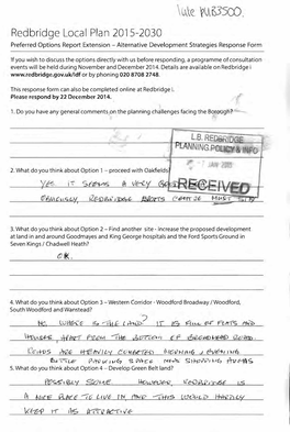 Redbridge Local Plan 2015-2030 Preferred Options Report Extension - Alternative Development Strategies Response Form