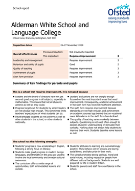 Alderman White School and Language College Chilwell Lane, Bramcote, Nottingham, NG9 3DU